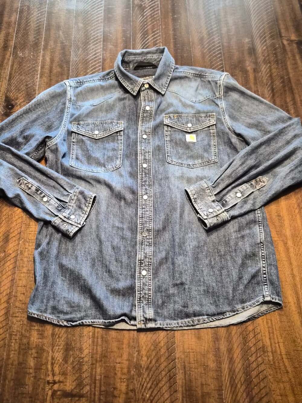 Carhartt Montana Denim Shirt Men M Blue Fade Pearl Snap Relaxed Fit Western G906